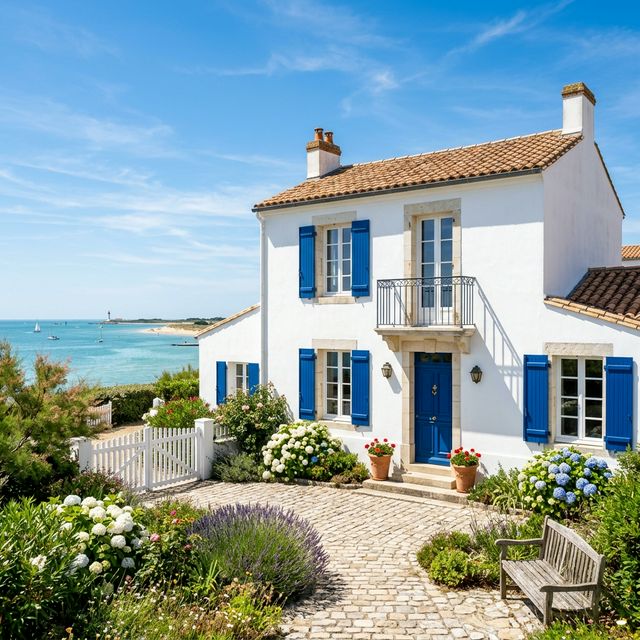 Maison de bord de mer façade blanche éclatante